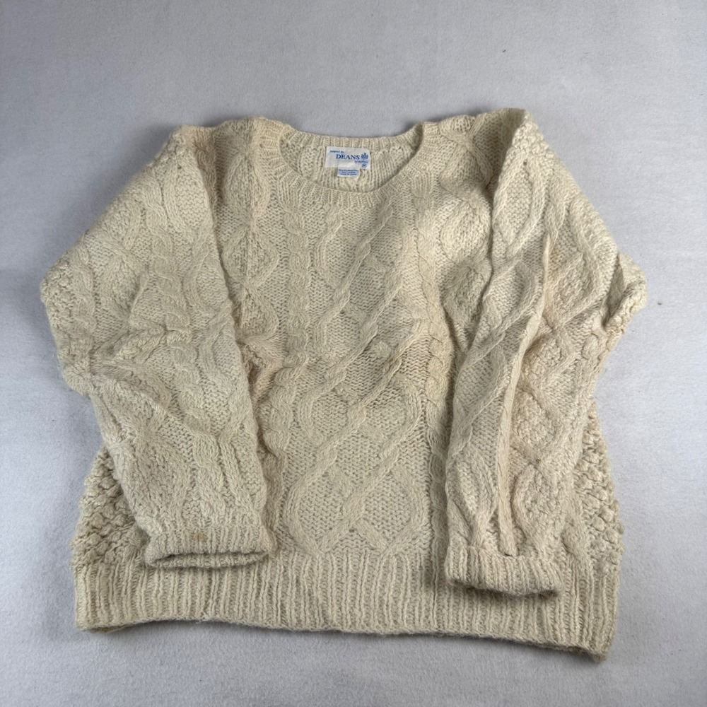 Deans of Scotland Womens Cream 100% Icelandic Wool Cable Knit Sweater Size M